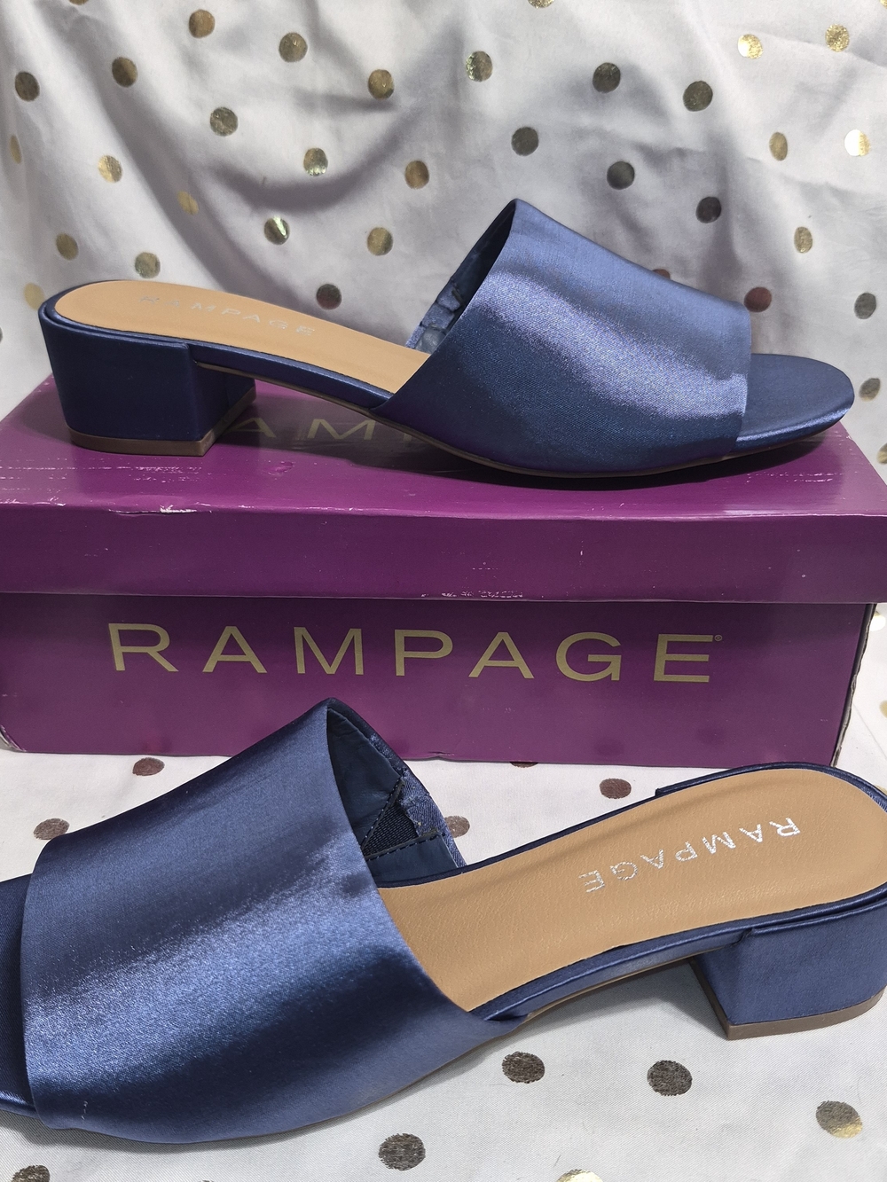 Rampage Satin Navy Low Block Heel Slide